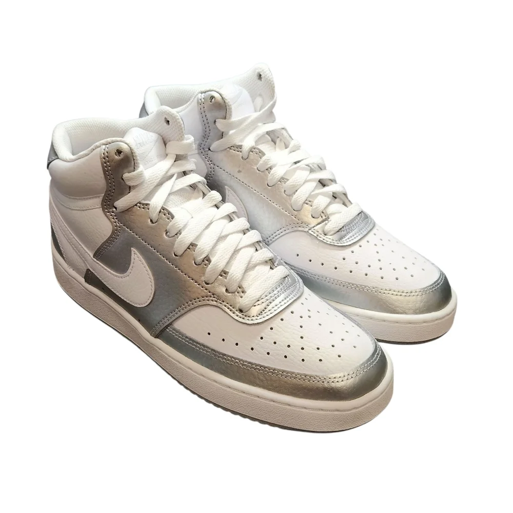 NEW Women's Nike Court Vision Mid 'Metallic Silver White'